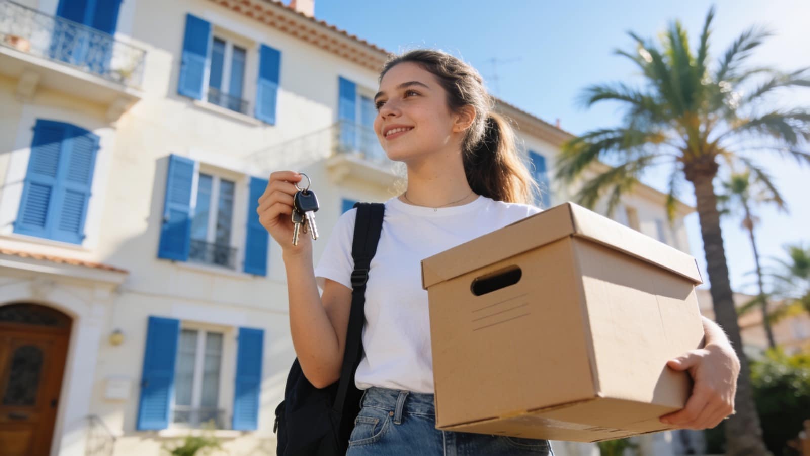 Étudiante emménageant dans un appartement sur la Côte d’Azur